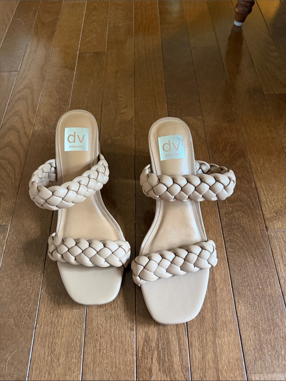 Dolce Vita Nude Braided Double-Strap Slide Heels
